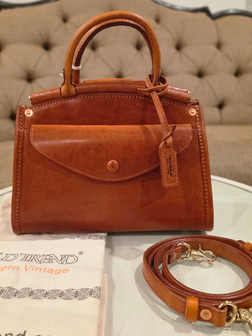 OLD TREND Laurel Vintage Leather Satchel Bag Crossbody Caramel Brown NWT $388